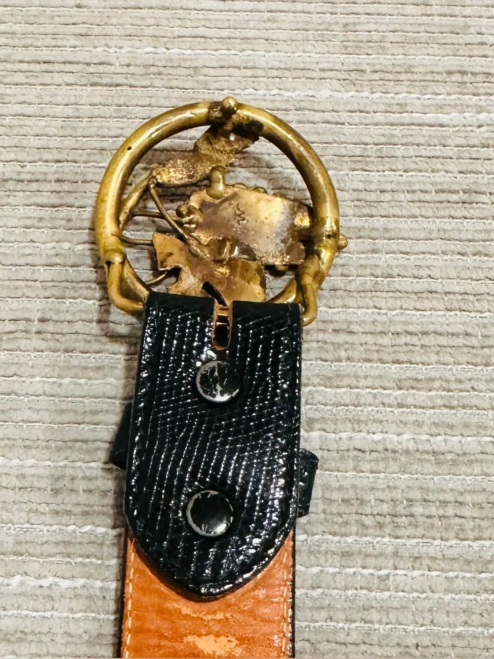 VTG Kenny Rogers by Leegin Brass Grapes Belt Buckle Genuine Lizard Leather 38